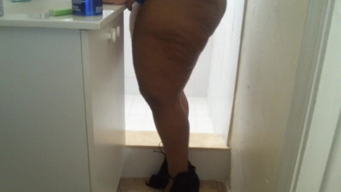BBW Ebony Hairy Bend over Fat Ass no Panty Bathroom Cleaning - Cami Creams_Cami Creams PornHubPremium