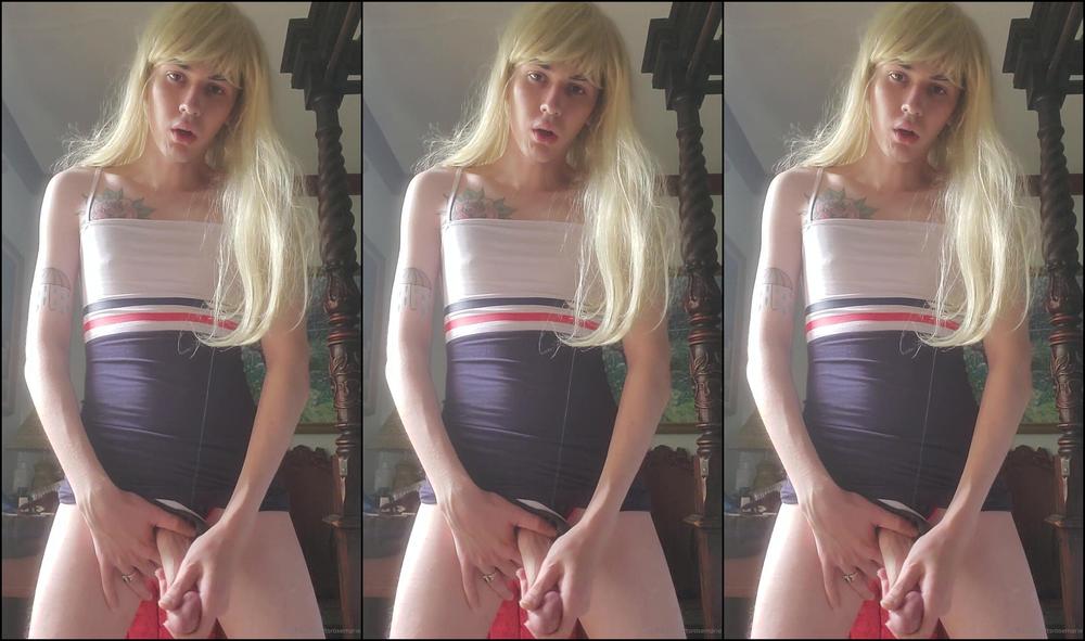 Tsrosemarie Jerk Off And Cum Eating Instruction Featuring A Messy Blonde Wig