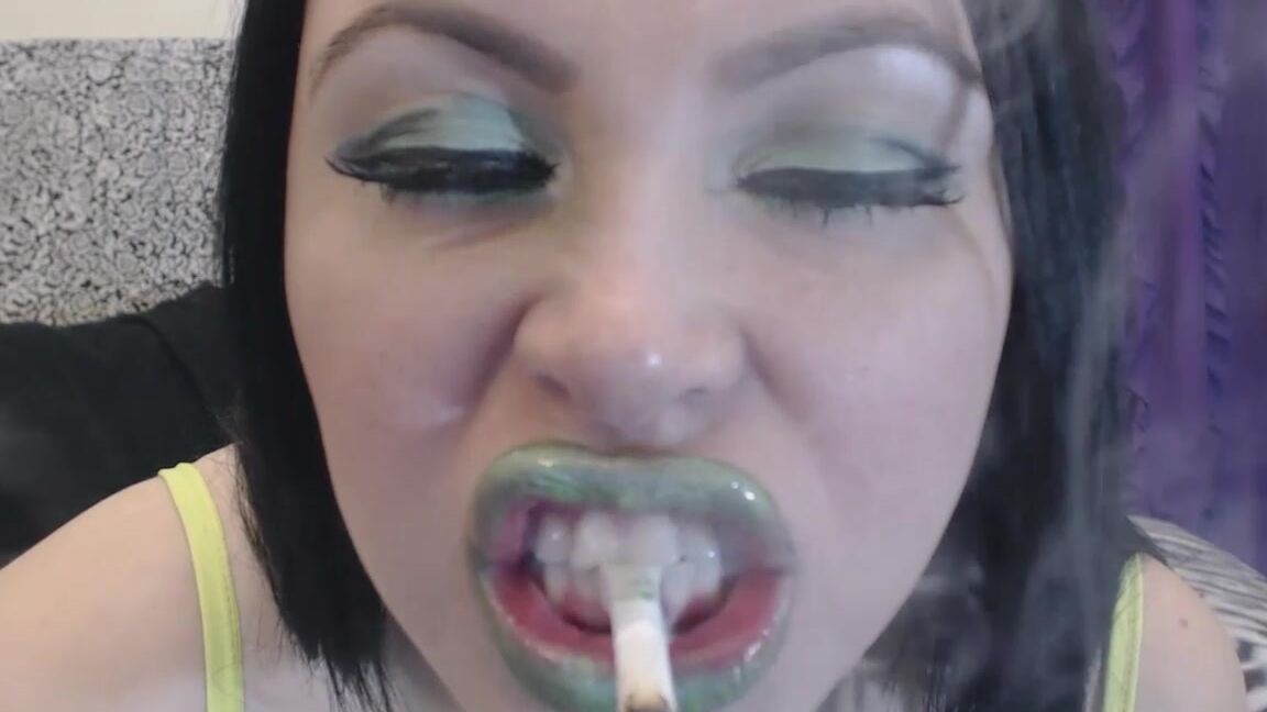 Princessdi Green Lipstick Close Up Face Smoking