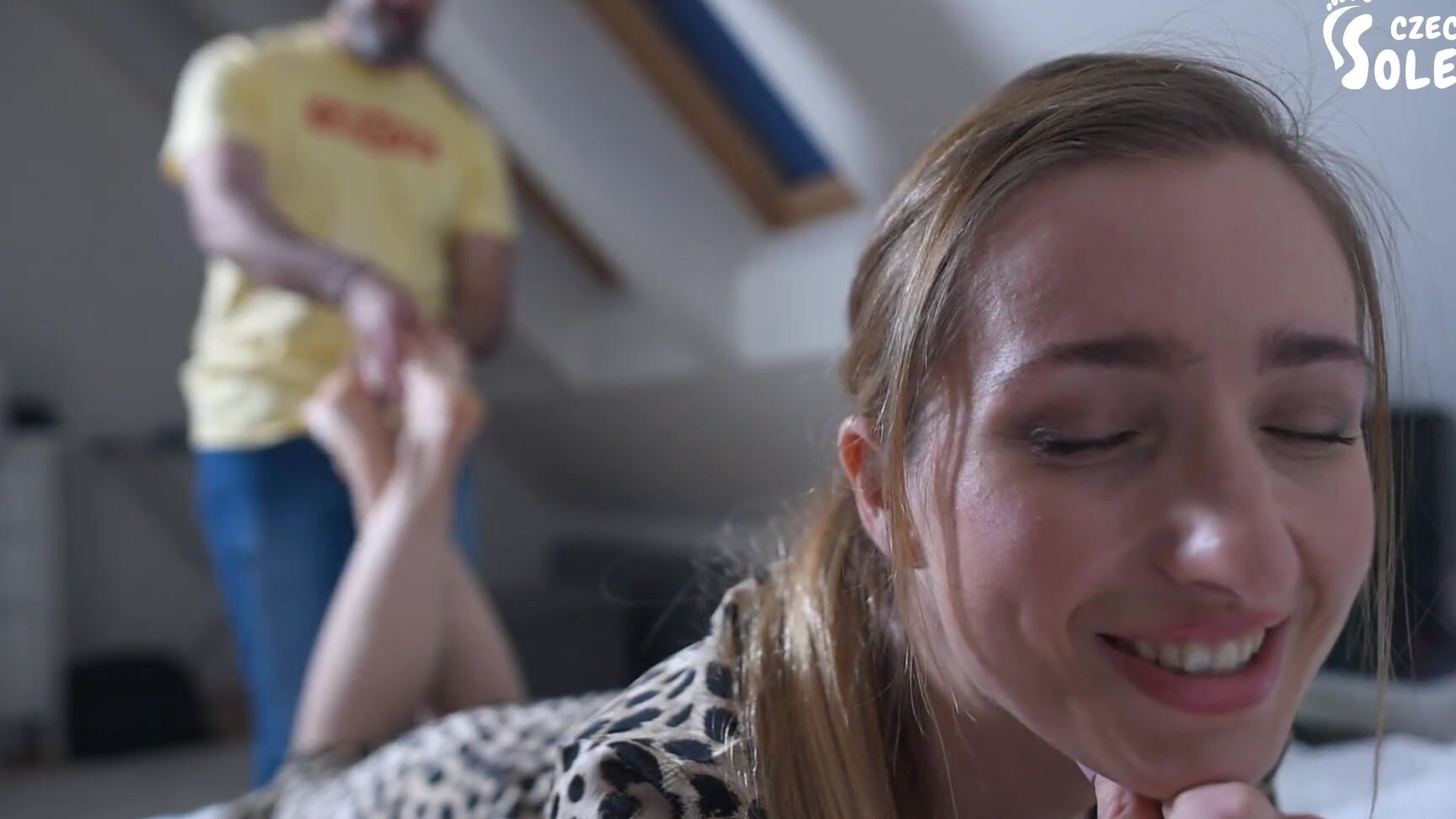 Czech Soles Anniversary Foot Worship Surprise (Foot Worship, Bare Feet, Long Toes, Candid Feet Under Table) Czech Soles