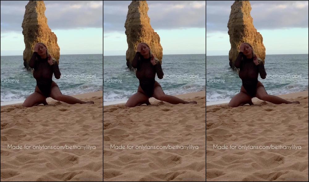 Bethanylilya Sheer Bodysuit And Fishnet Tights On The Beach Public Nudity