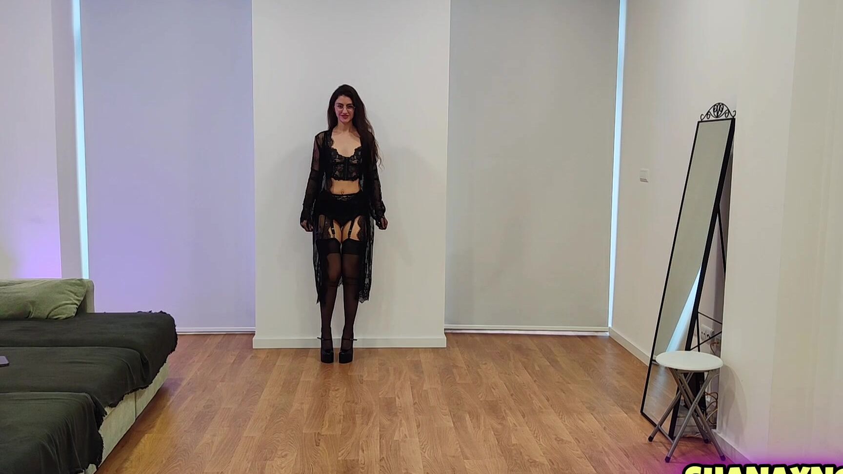 Shanaxnow Black Lace Lingerie Robe Vintage Stocking Parade High Heels