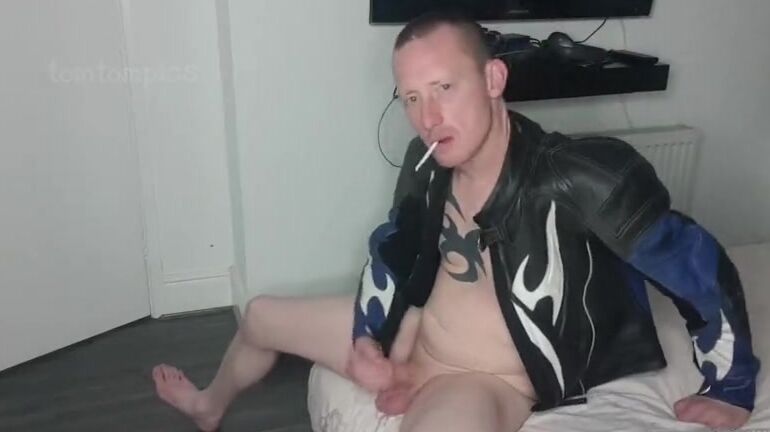 Tomtompics One For The Smoking Lovers No Cumshot On This One Just Me Wearing Only A Leather Jacket