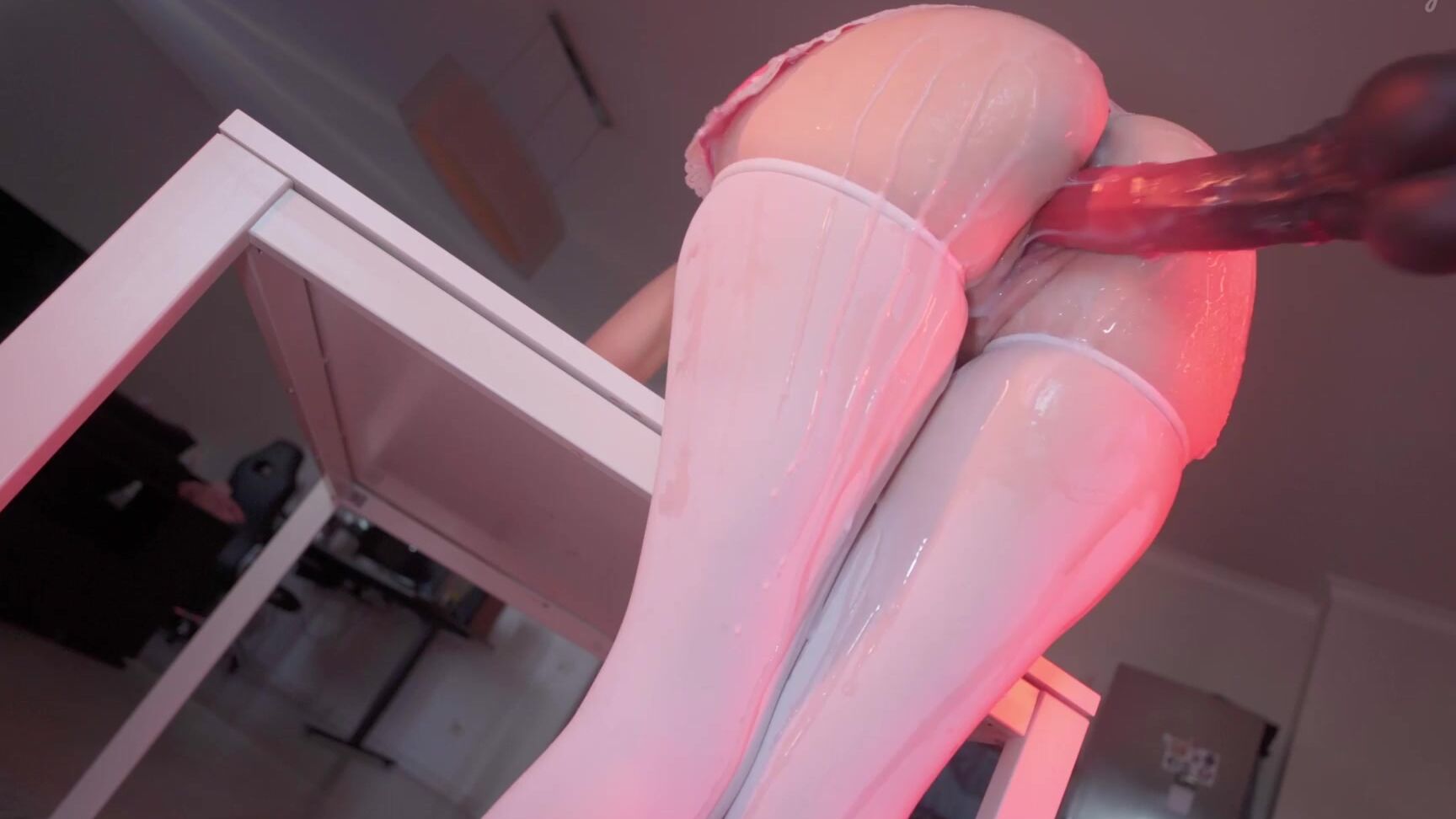 Creamy Spot Huge Monster Cock Cumming Non Stop In A Cute Girl In White Stockings Creampie Overflow