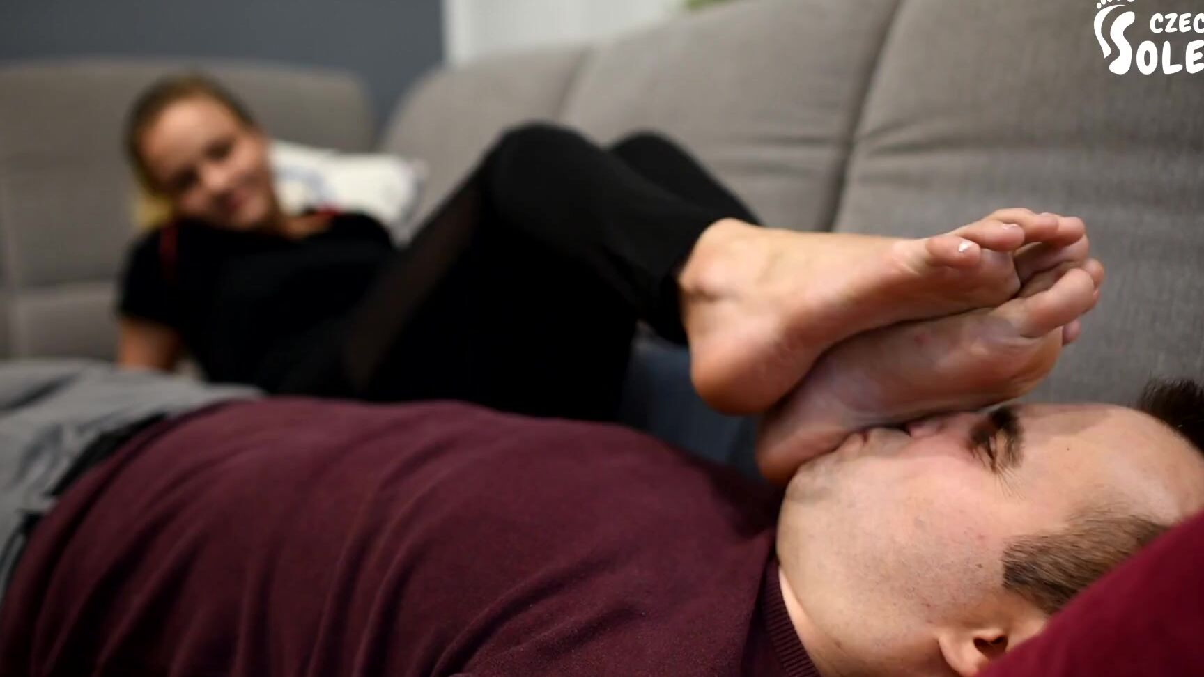 Czech Soles Pushed To Smell Megan's Sneakers, Socks And Feet After Gym (Footdom, Femdom, Gym Socks, Foot Smell) Czech Soles