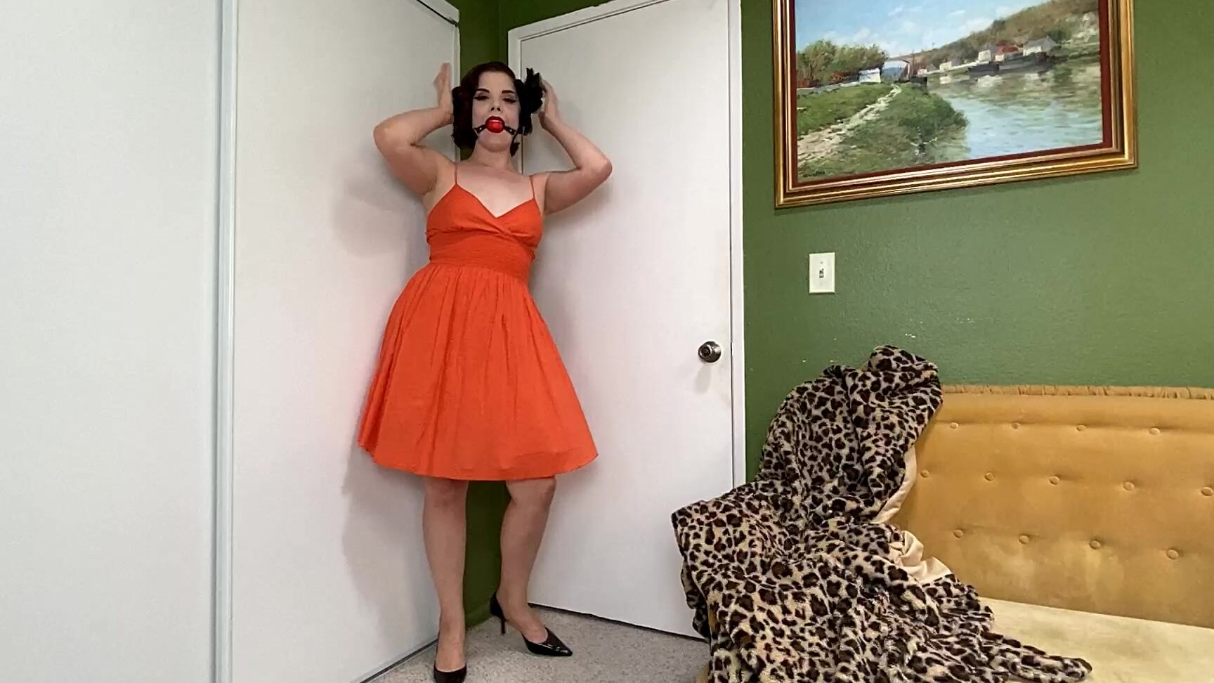 "DandyinDistress" ballgagged, pawg, selfbondage, thongfetish QuickTake Orange Dress Selfgag manyvids