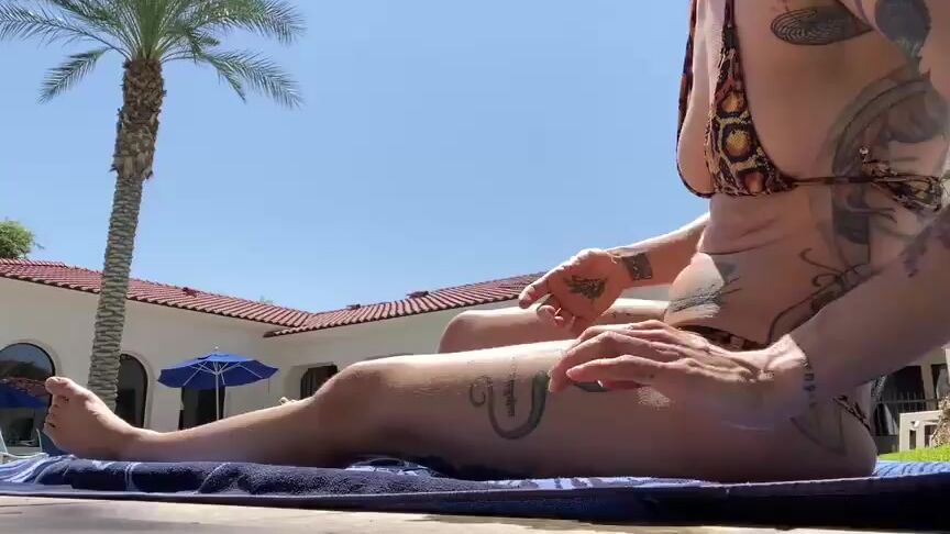 Exercise,Fitness,Micro bikini,Public Outdoor,Moderate intensity exercise,SFW theunlimitedgroup fit wife exercisiing by the pool ManyVids