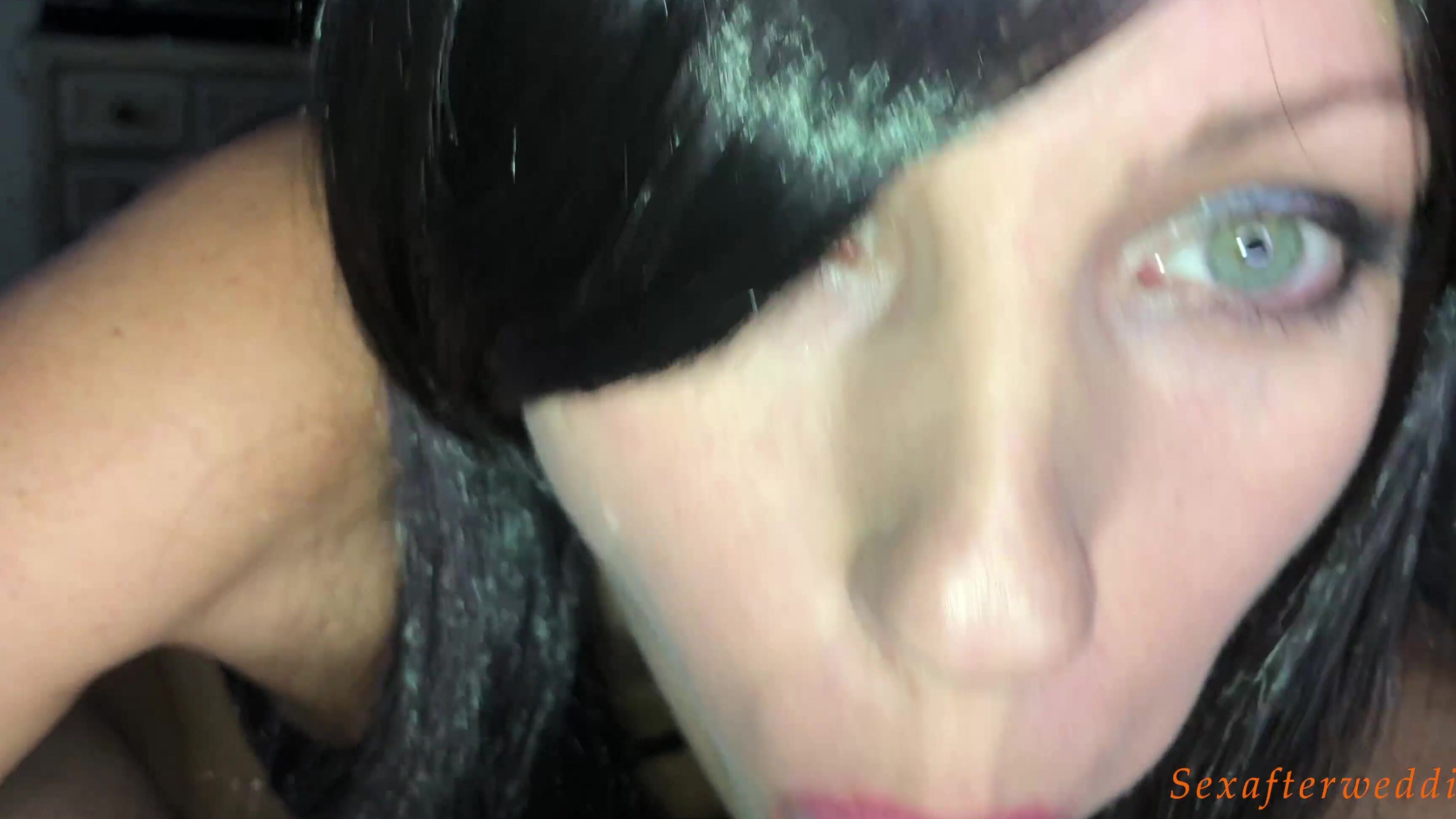 Sexafterwedding Green Eye Contact Pov Brunette In Sexy Lingerie Gets Cum In Mouth