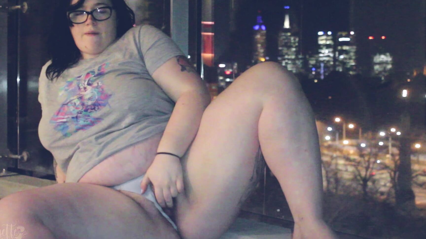 Bridgette Lane City Lights Exhibitionist Balcony Cum