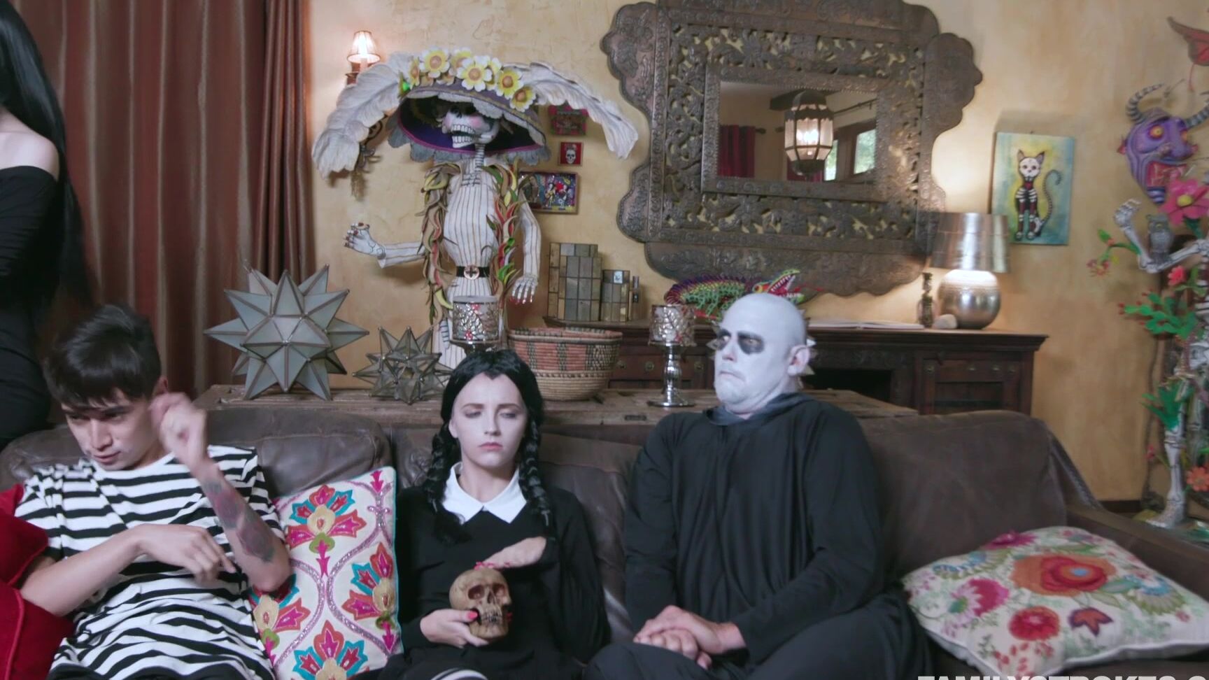 Fake Tits, Lingerie, Light Skin, Blue Eyes, Black Hair, Boots, High Heels, Professional Production, Short, Long Hair, 3rd Person Narrative, White, Pussy Licking, Hairy, Dressed Up, Pig Tails, Panties, Medium Height, private, Dining Room, Innie Pussy,