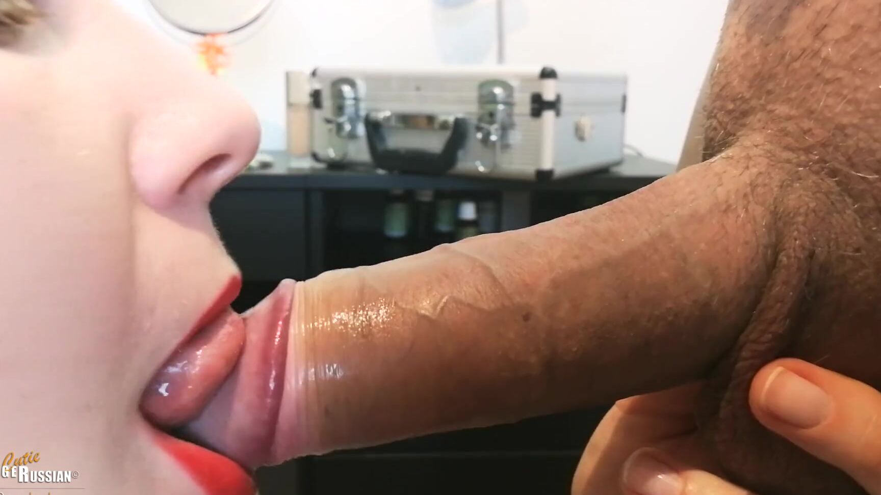 CutieGingerRussian CloseUp Teen Red Lipstick Blowjob till Cum in Mouth PornHubPremium