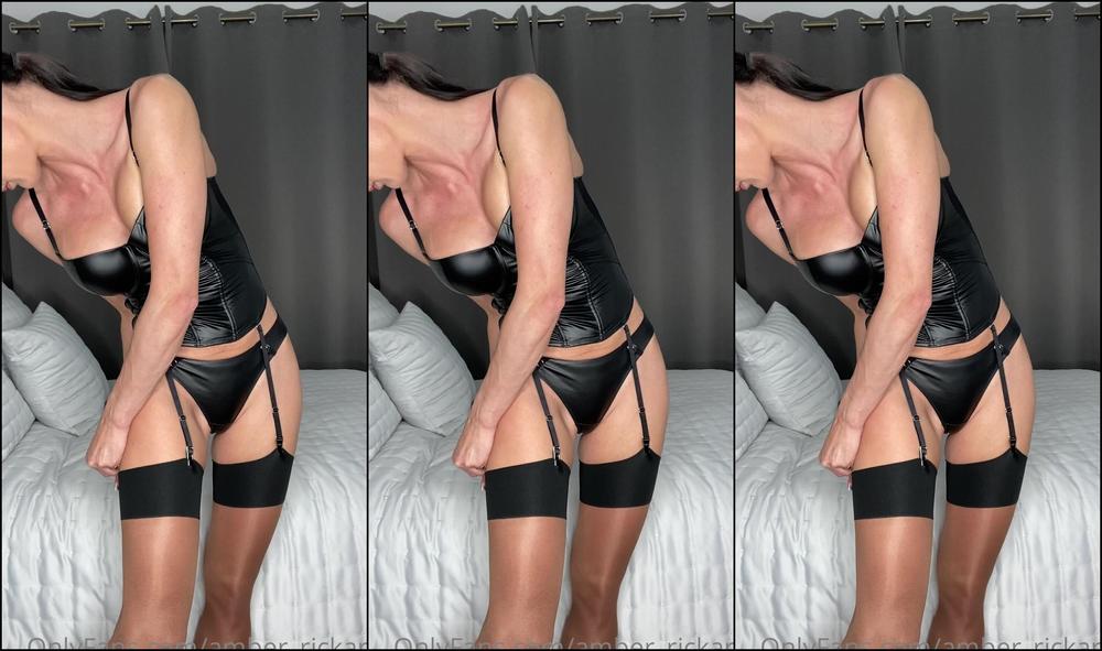 Amber Rickard Trying My New Leather Corset With Stockings And My