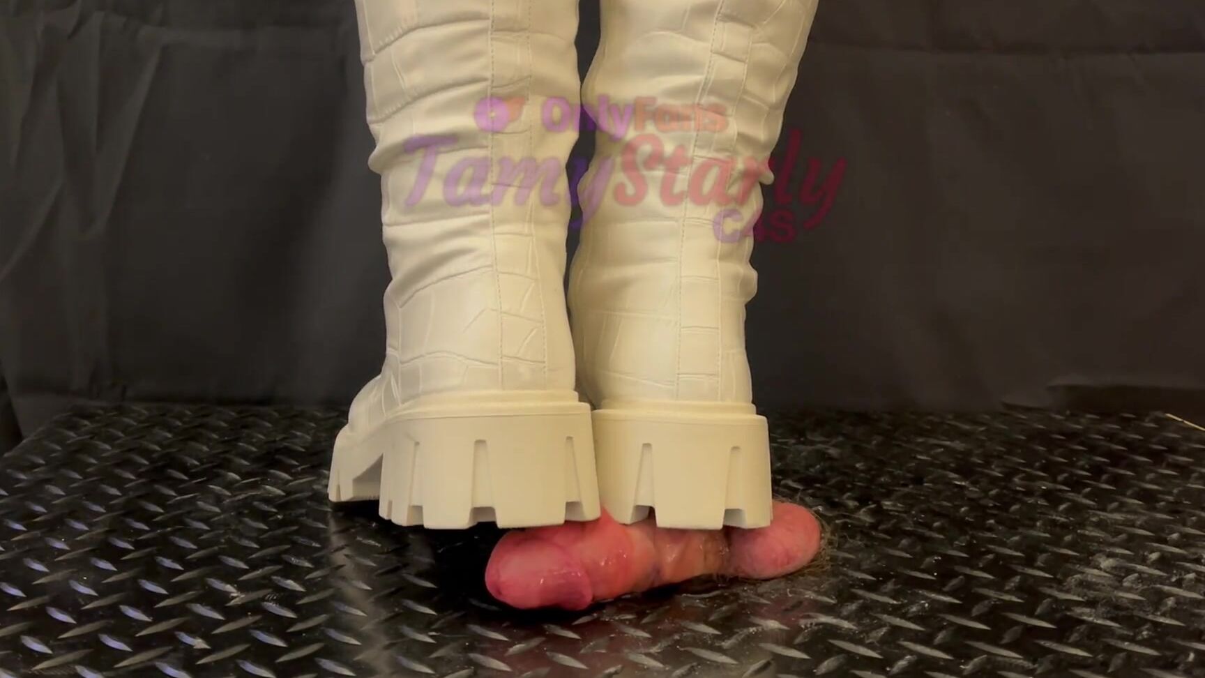 "TamyStarly" Cbt, Ballbusting, Bootjob, Shoejob, Footjob, Boots, Feet, Femdom, Ball Crush, Trampling, Trample, Crush, Mistress, High Heels, Knee High Boots, Riding Boots, Suggest TamyStarly Dangerous Cock Trample White and Black Combat Boots with Tam