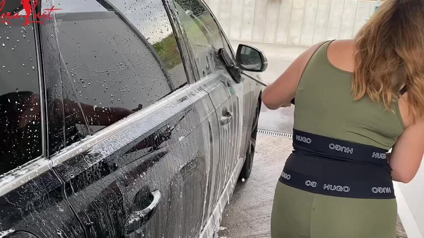 Emmagold Young German Plays With Her Tits While Washing The Car