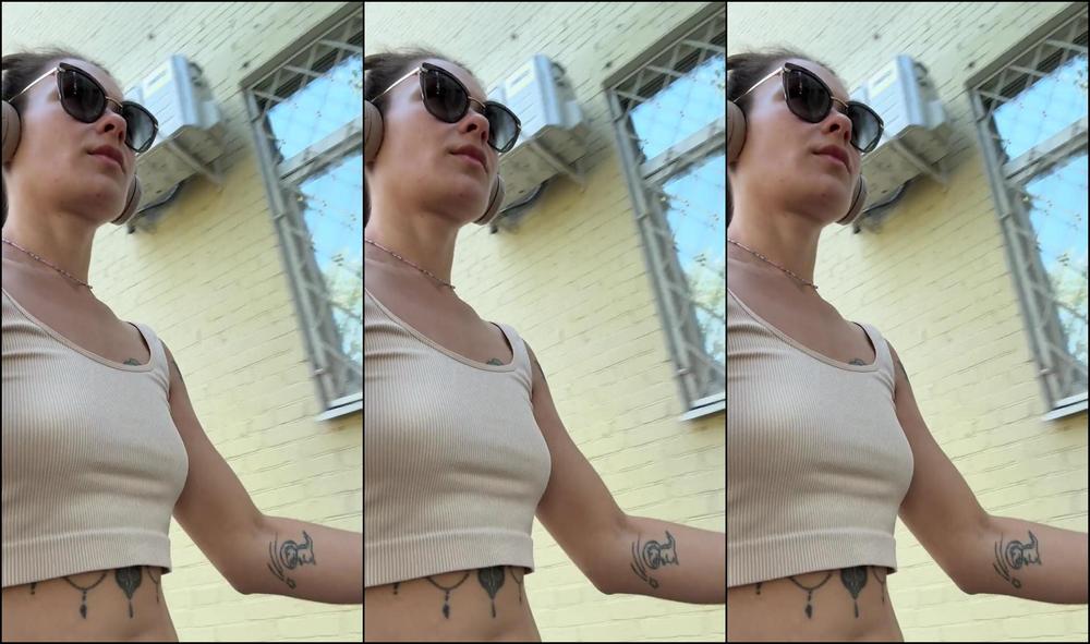 Riding A Bike No Bra Nudity Outdoor