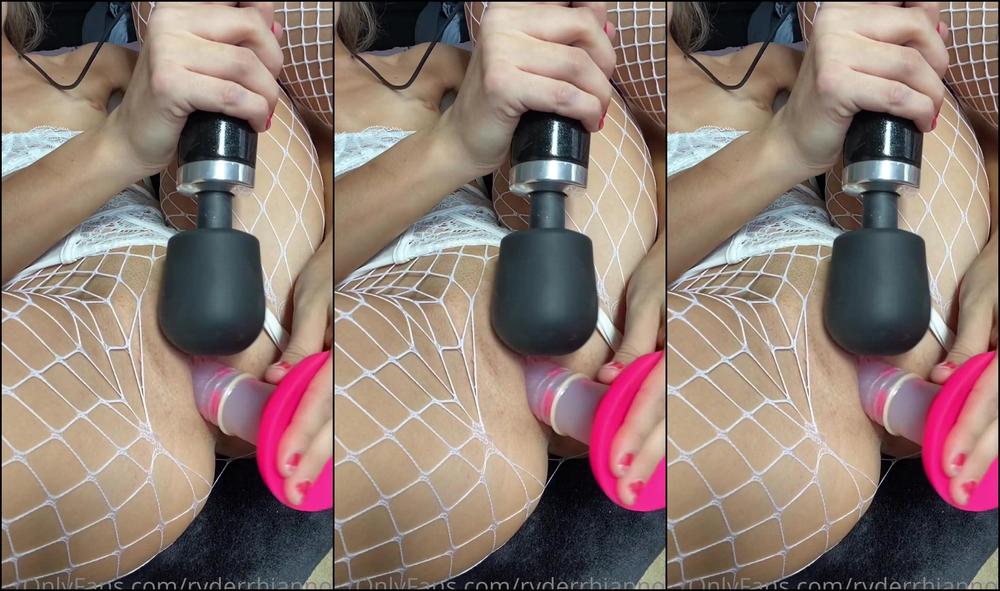 Rhiannonryder Up Close Double Orgasm And Squirt In White Fishnet Tights