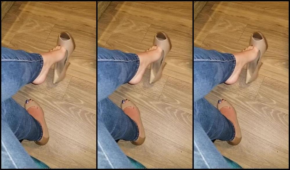 Solesnack Nicknamed Solesnack Onlyfans Denim Jeans Paired With Beige Open Toed Kitten Heels That Show Off My Sparkling Purple Polish 4