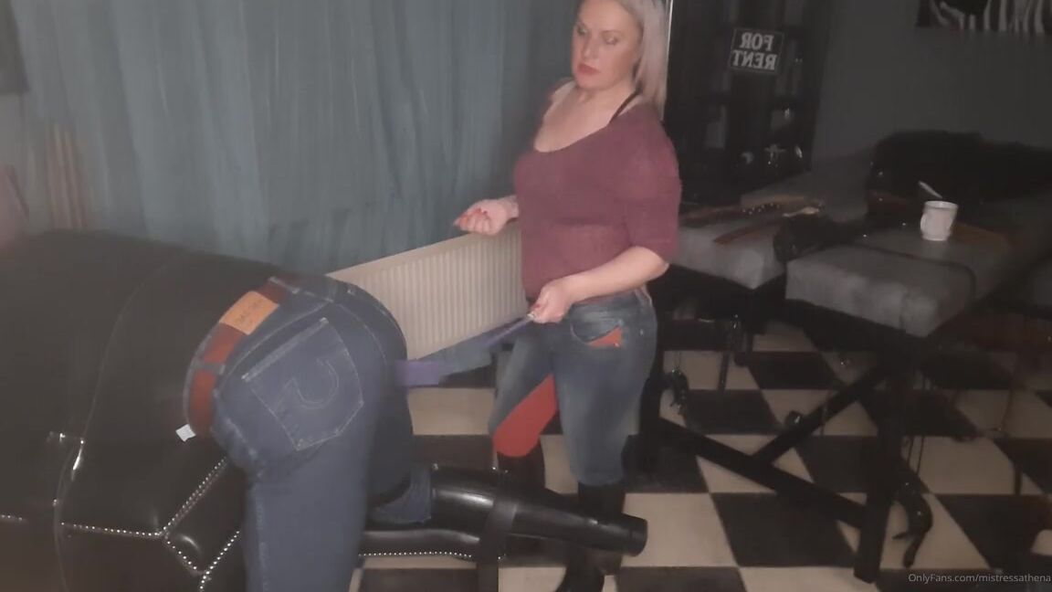 Mistress Athena Nicknamed Mistressathena Onlyfans Mistress Amp Sub In Denim Johdpurs With Classic Rubber Riding Boots Mistress Taking The Crop