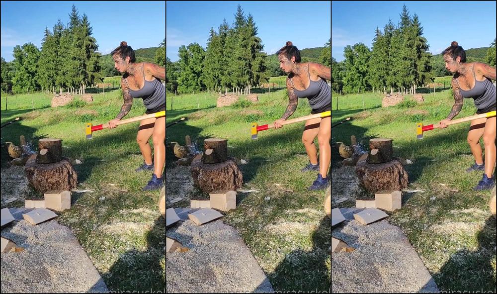 Miracuckold Cutting Wood With An Axe
