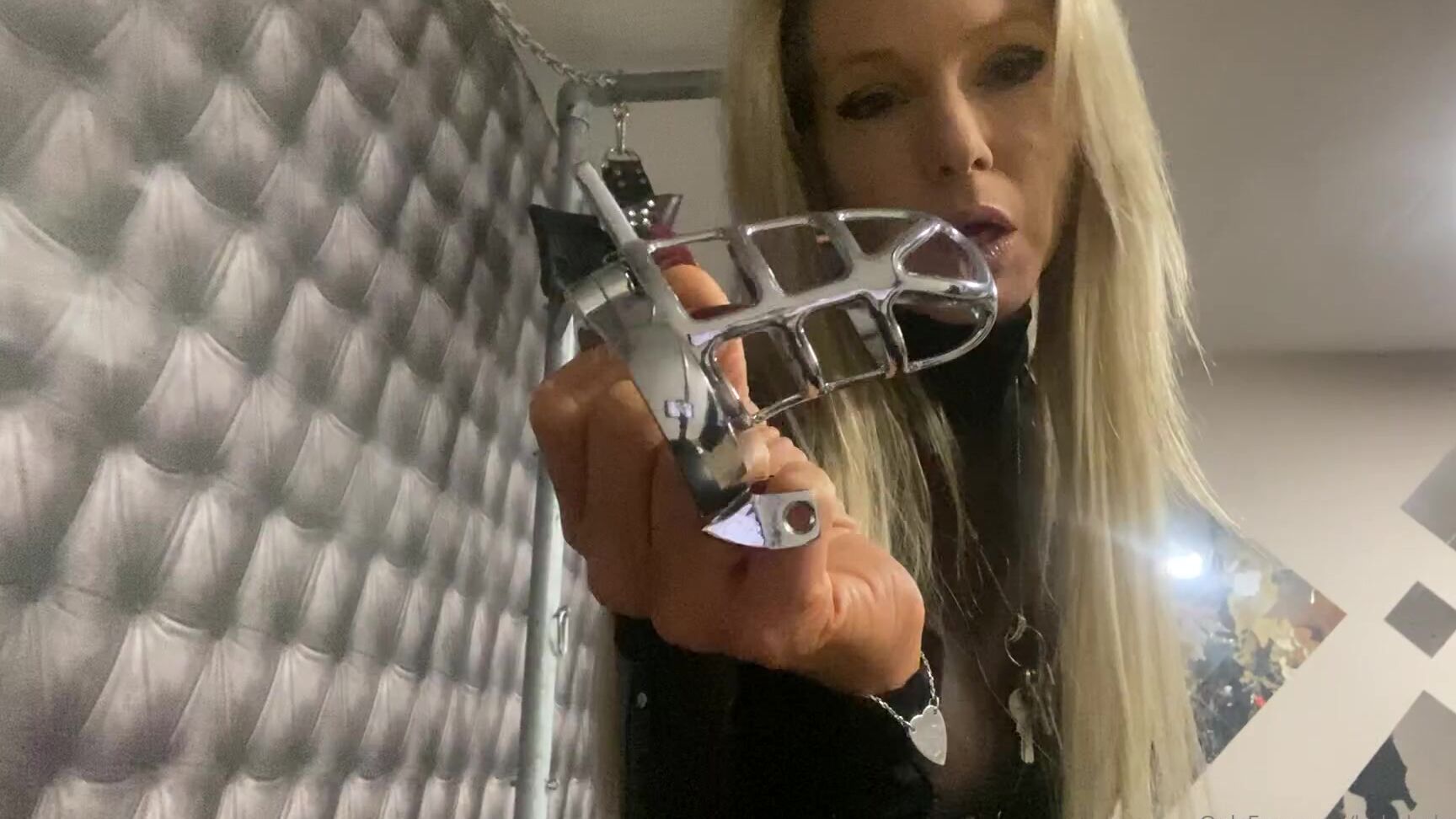 Lady Dark Angel Then Locking You In Chastity And Tieing You To My Cross