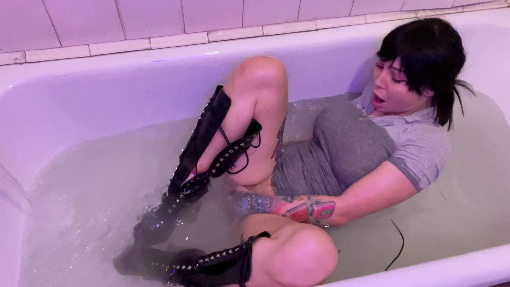 Boot Fetish, Masturbation, Shoe & Boot Worship, Shower Scenes, Wet Look masturbation-while-taking-bath-in-boots ManyVids