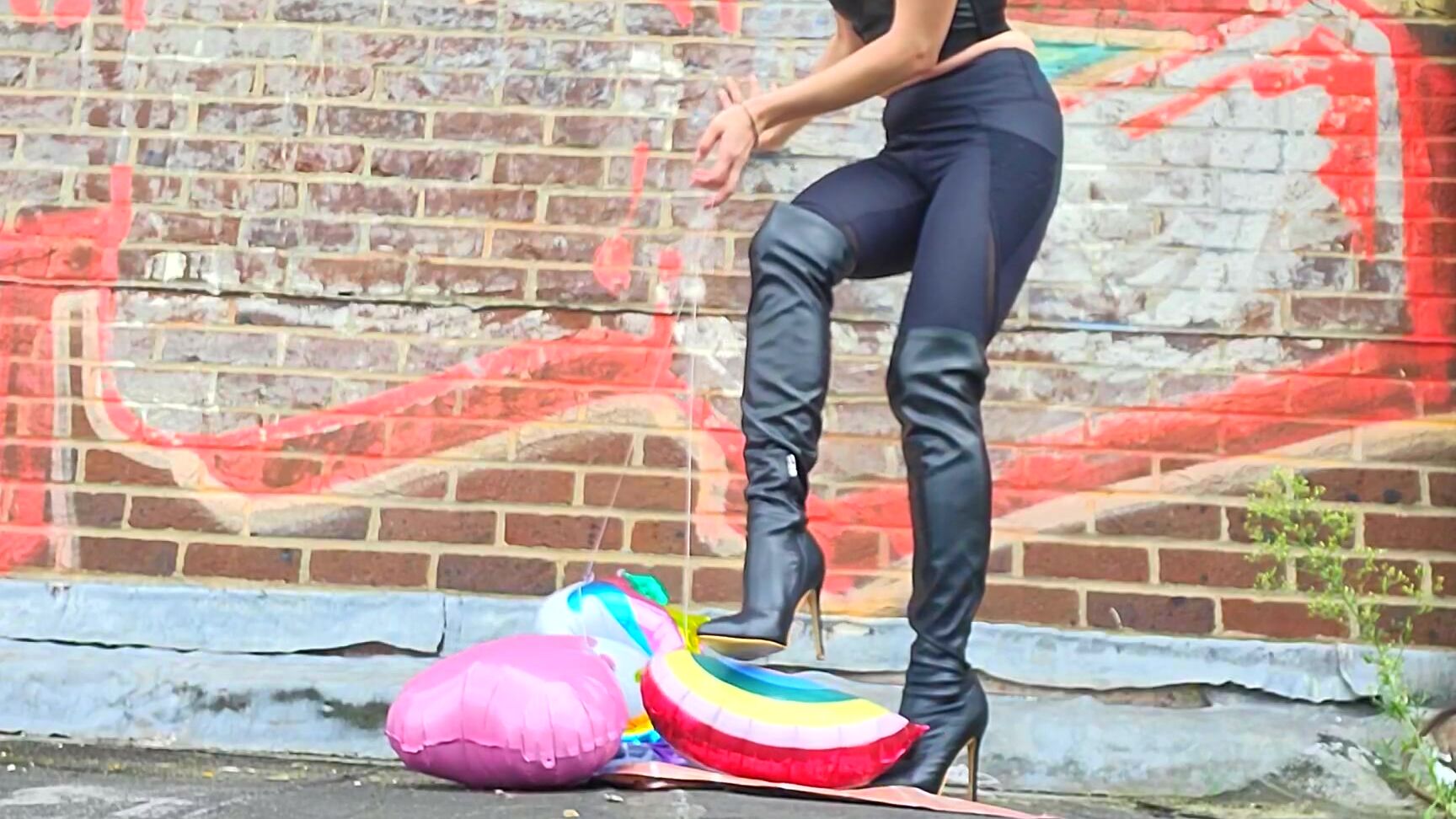 "Goddess Vanessa" balloons, crush, shoe fetish, boots Balloons Vs Boots manyvids