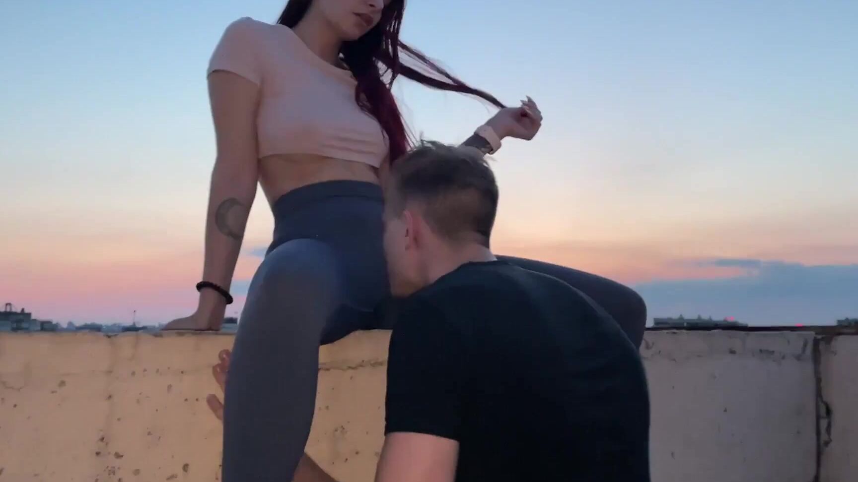 Petite Princess FemDom - Outdoor Leggings Pussy Worship Femdom On Rooftop