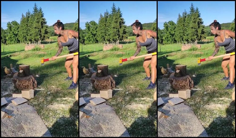 Mirasuckold Nicknamed Miracuckold Onlyfans Cutting Wood With An Axe