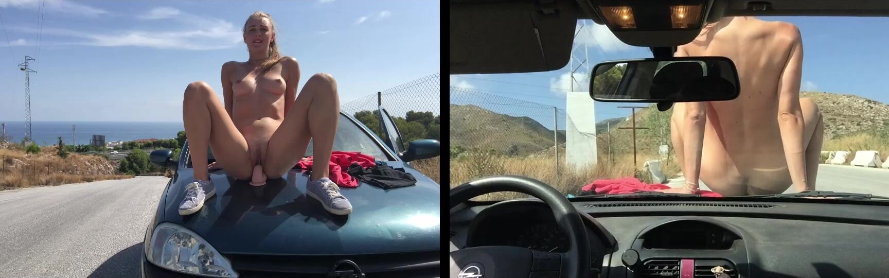 IviRoses - Riding dildo in public road on car hood