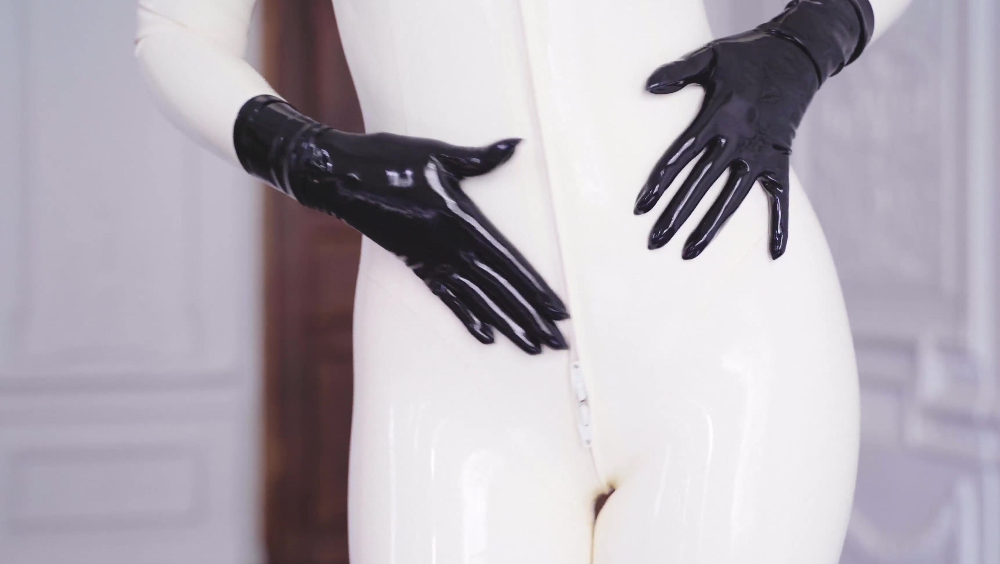 ASMR, Glove Fetish, Gloves, Latex, Liquid Latex amazing-sounds-of-white-latex-catsuit ManyVids