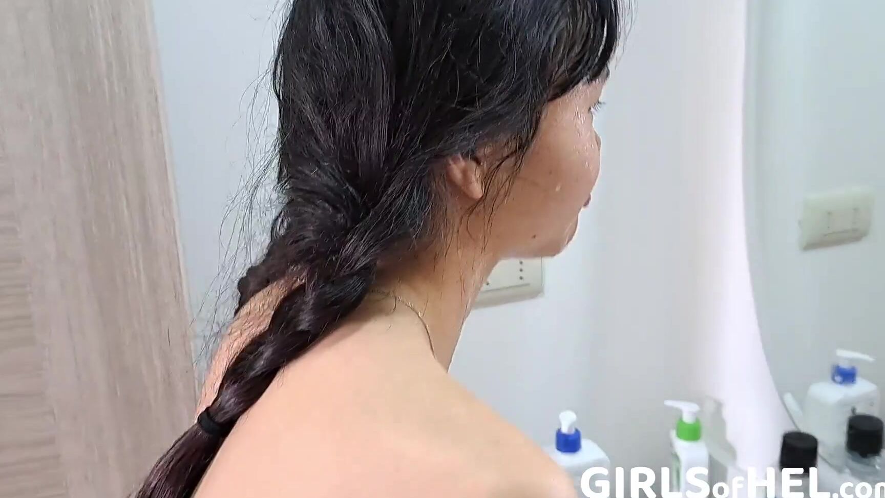 Bts Filming A New Bdsm Scene Cute Asian Teen Baebi Hel Gets Cum On Her Face Then Takes A Shower