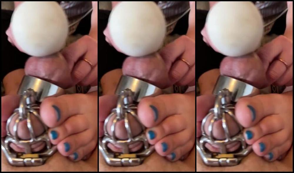 Silkysolesyyc Onlyfans Cuckold Yyc Has Been Wearing The Heavy Ball Cage For Most Of October Ive Been Teasing Him Unmerci