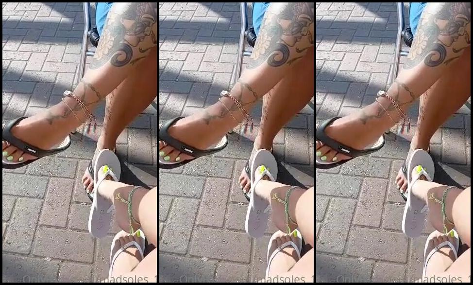 Msmaddy Aka Madsoles 1 Onlyfans Having A Cheeky Dangle Whilst Having A Coffee At The Market With Solefulsassy From Both Views 2