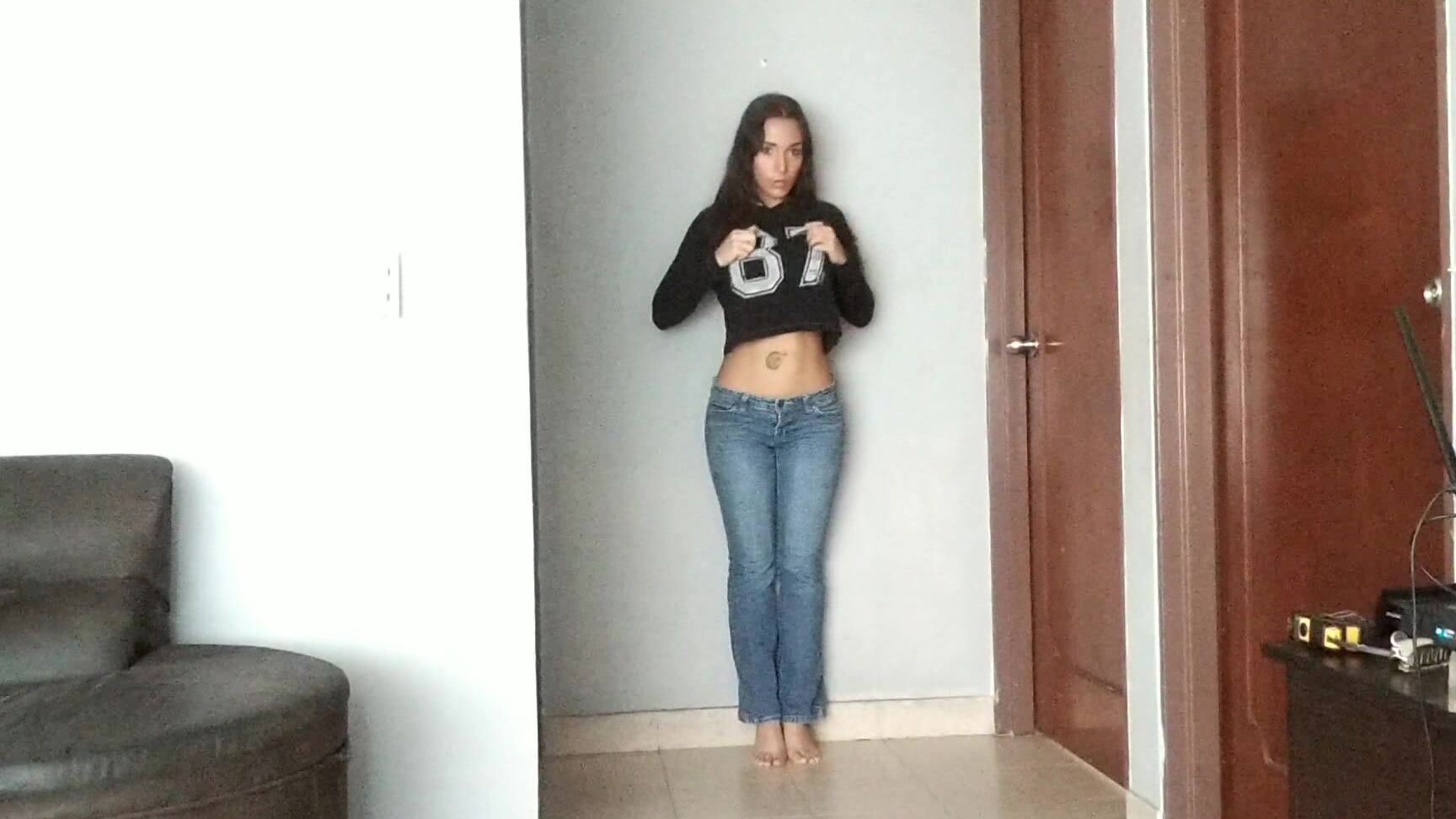 Stretching, Thong Fetish, Belly Button Fetish, Brunette, Latina lissie belle sexy stretching after a long day ManyVids