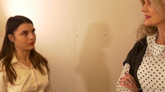 Miss Scarlet Miss Kendal brings a naughty boy to the Headmistress for discipline Clips4Sale