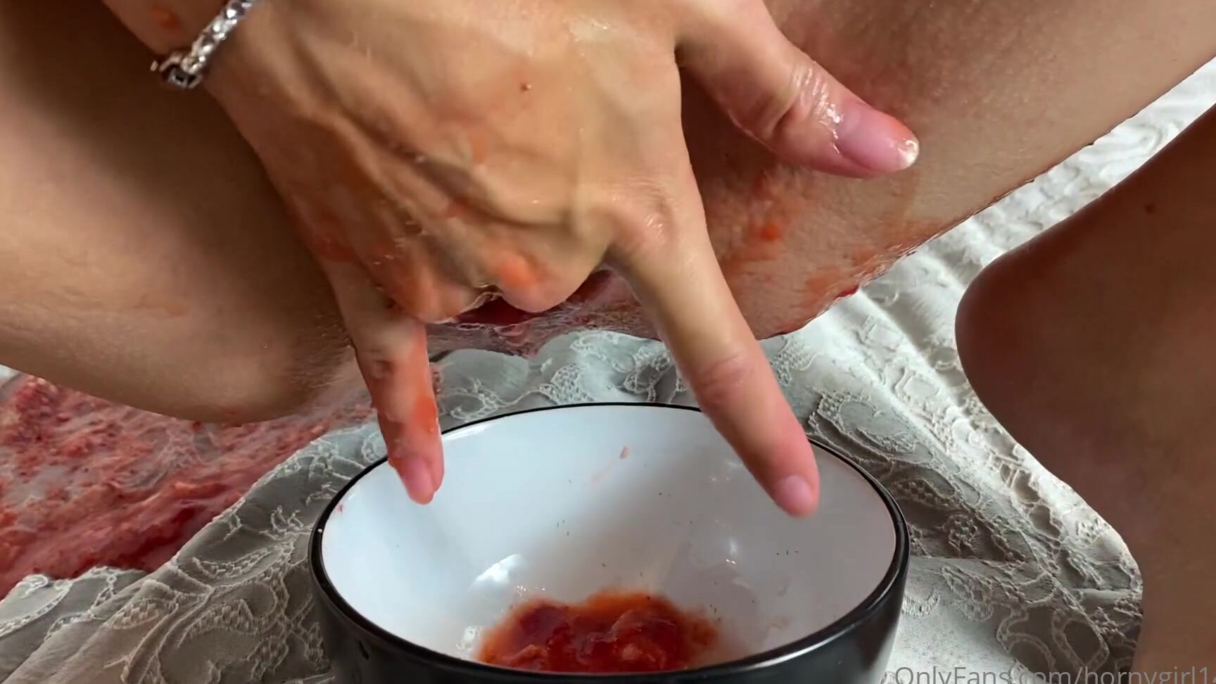 Hornygirl Making Strawberry Jam With My Pussy And Fist