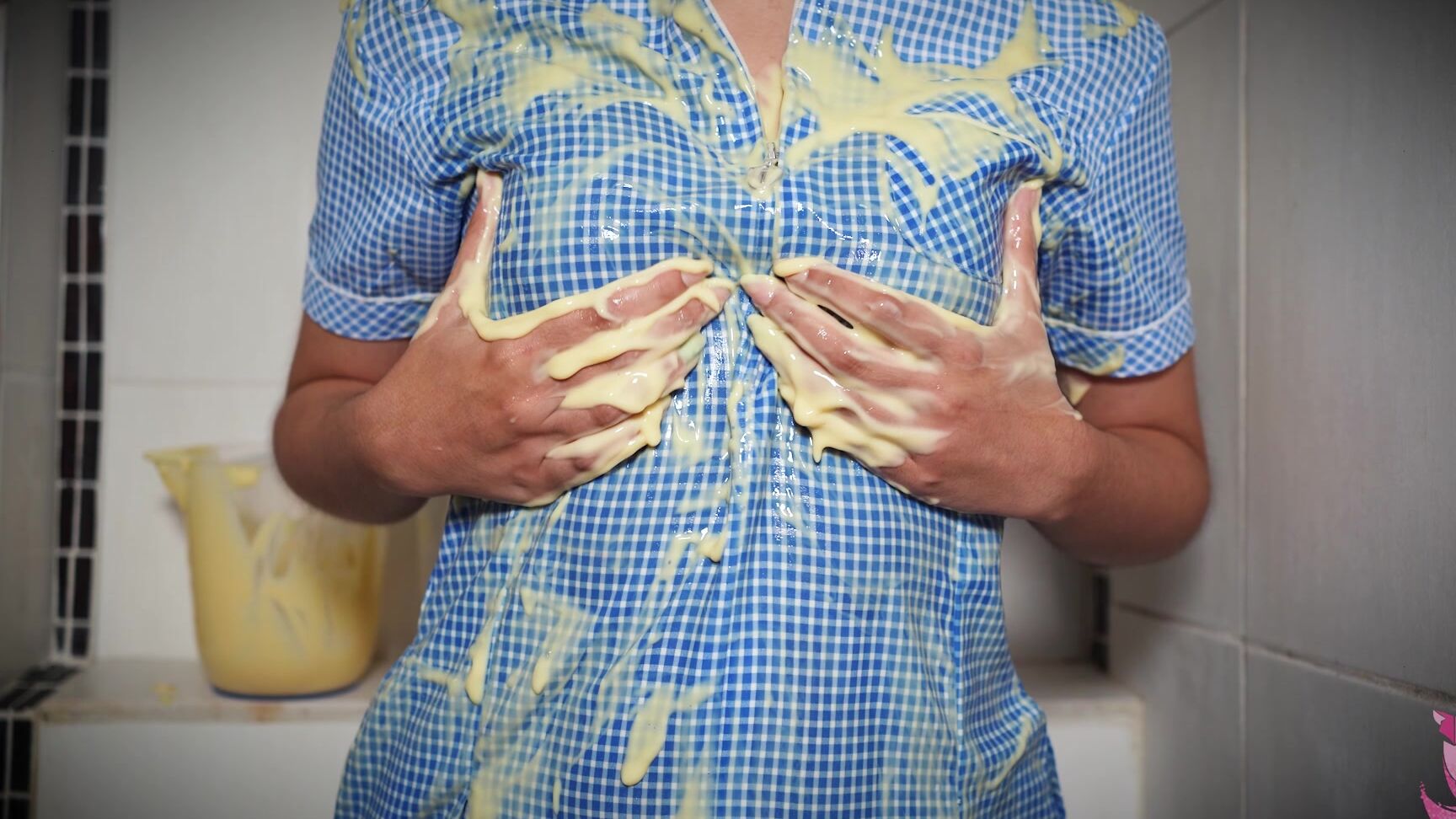 Summer Fox Schoolgirl Plays With Custard And Bananas