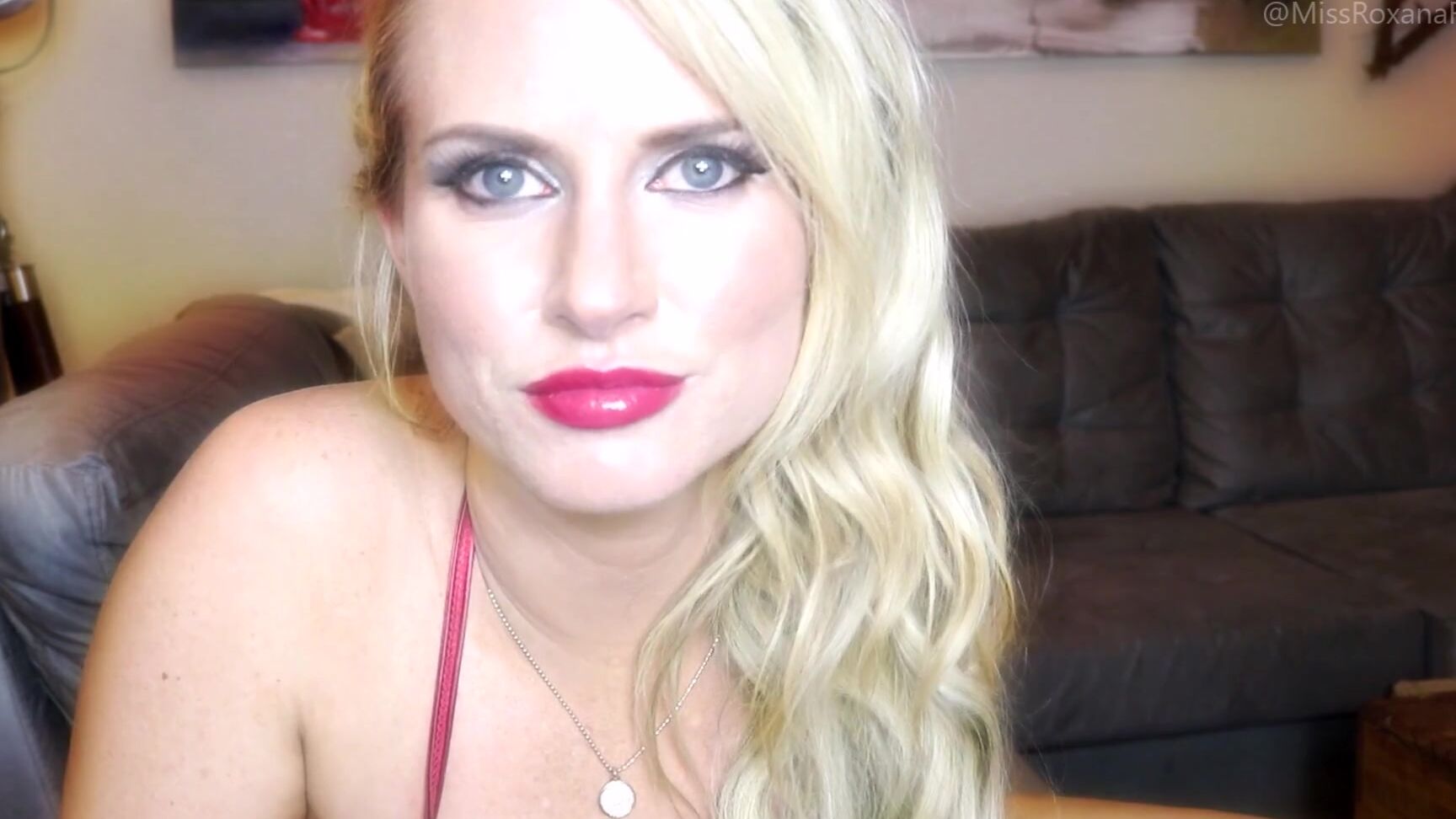 Missroxanarae Goddess In An Itty Bitty Metallic Red Bikini Teasing