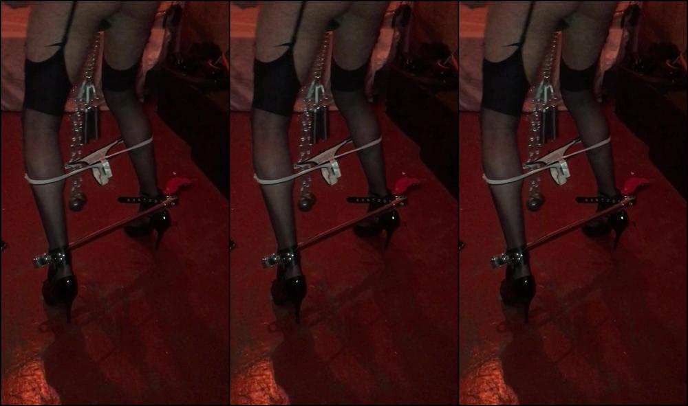 Lady Dark Angel Min Clip Of My Sub Dressed As A Sissy Girl Made To Walk In Heels And Weights Dragging His Balls X