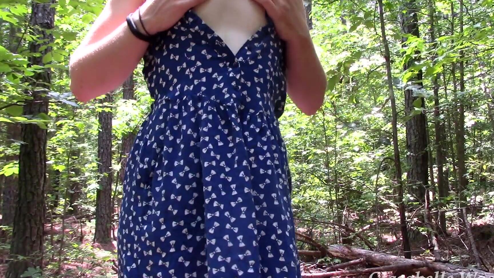Clarabellewoods Outdoor Joi Striptease In Blue Sundress Minutes