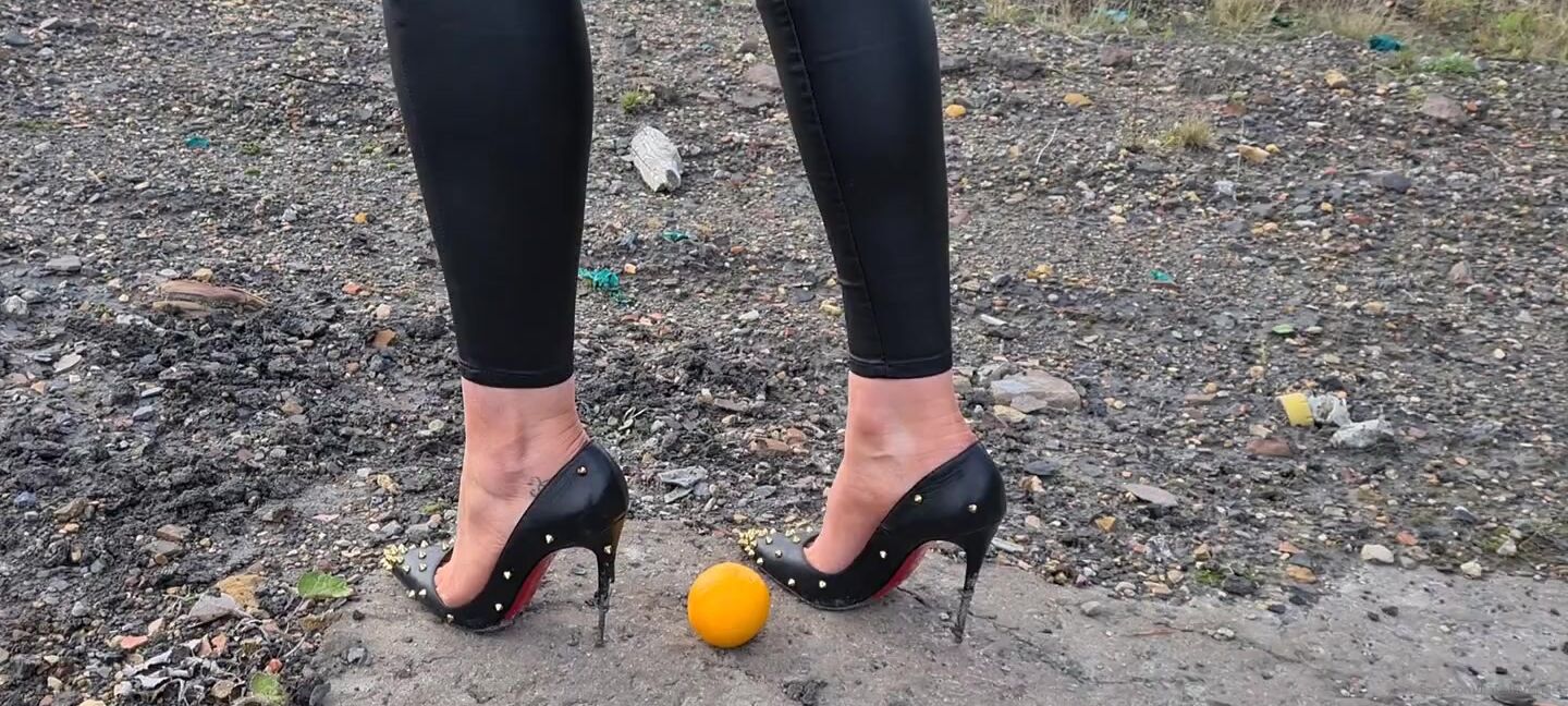 Kats Worn Heels Nicknamed Katswornheels Onlyfans Watch Me Stomp All Over This Orange In My Louboutin Degraspikes Bet You Wish It Was