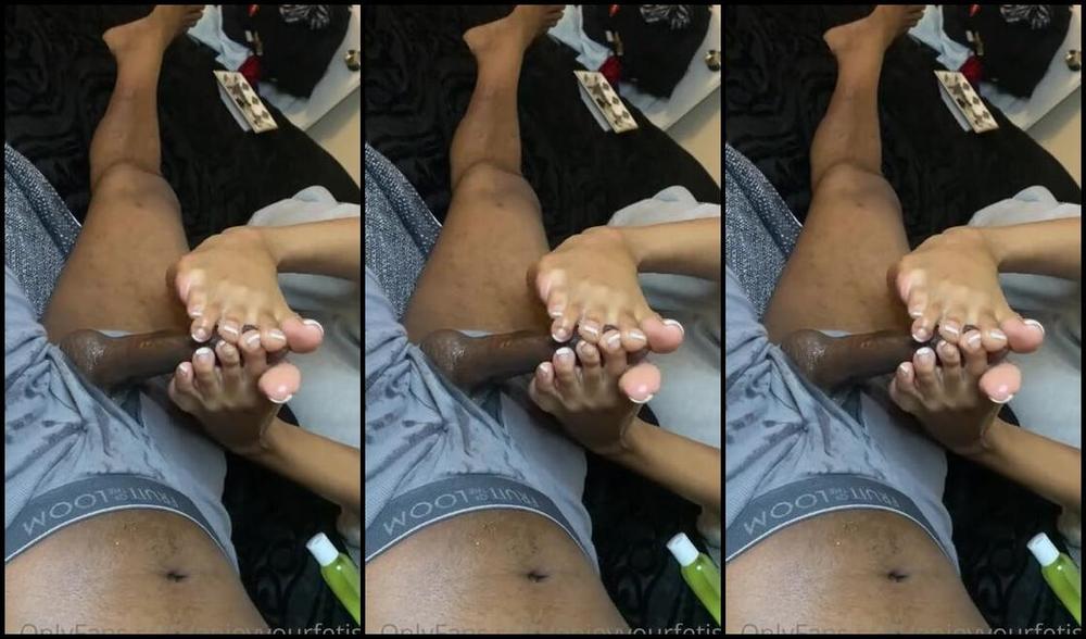 Enjoyyourfetish Onlyfans Crazy Foot Job With Tenlittoes And Her French Tips Laying In Bed It Got Messy Lol Part 3P
