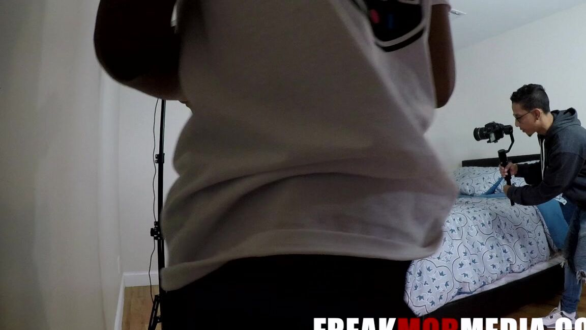 "Freak Mob Media" bbc, behindthescene, cheerleaders, ebony, petite Cheerleader gets stretched by BBC BTS manyvids