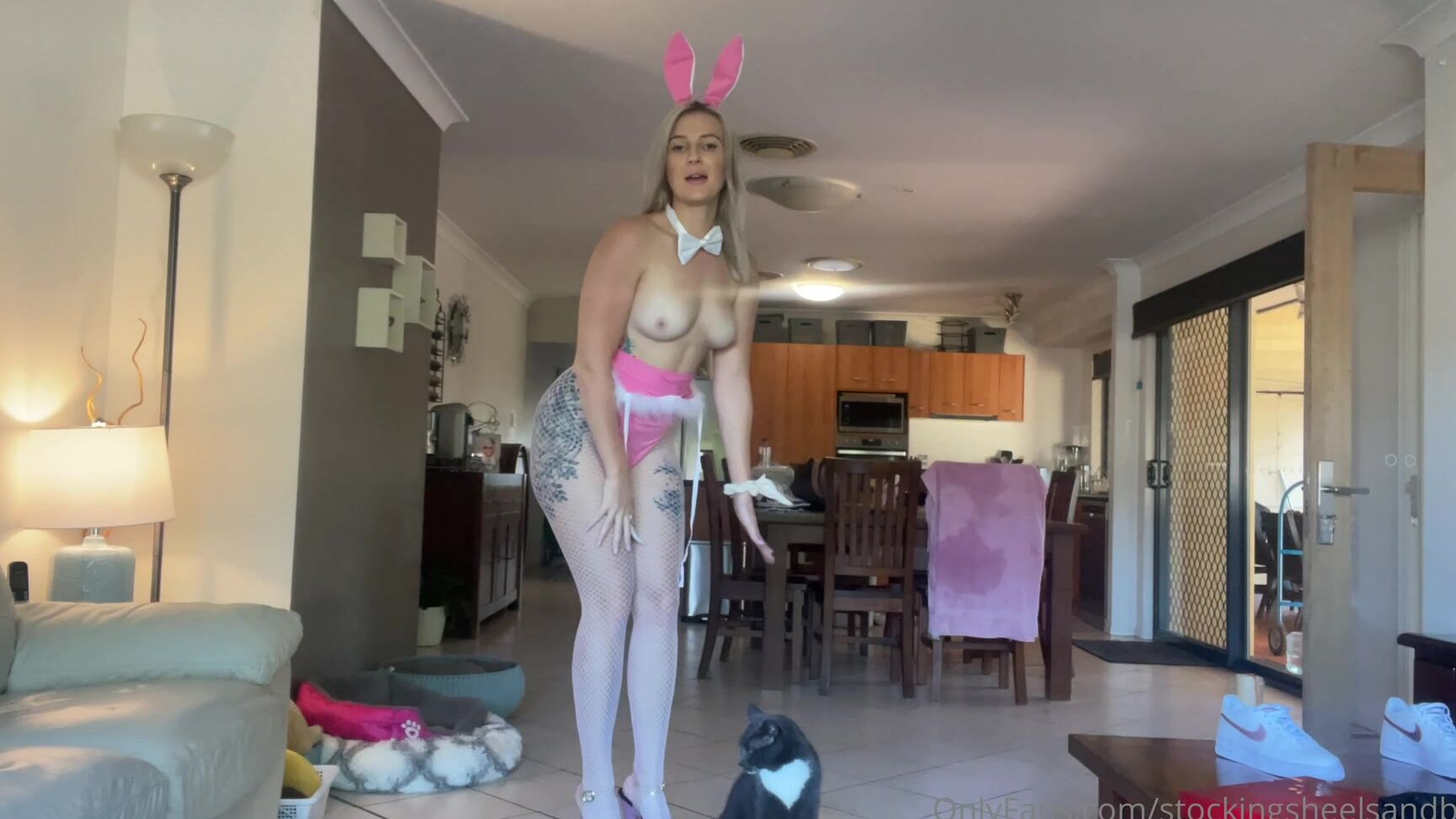 Stockingsheelsandboobs Catie At Home Trying Out One Of Our Playboy Costumes