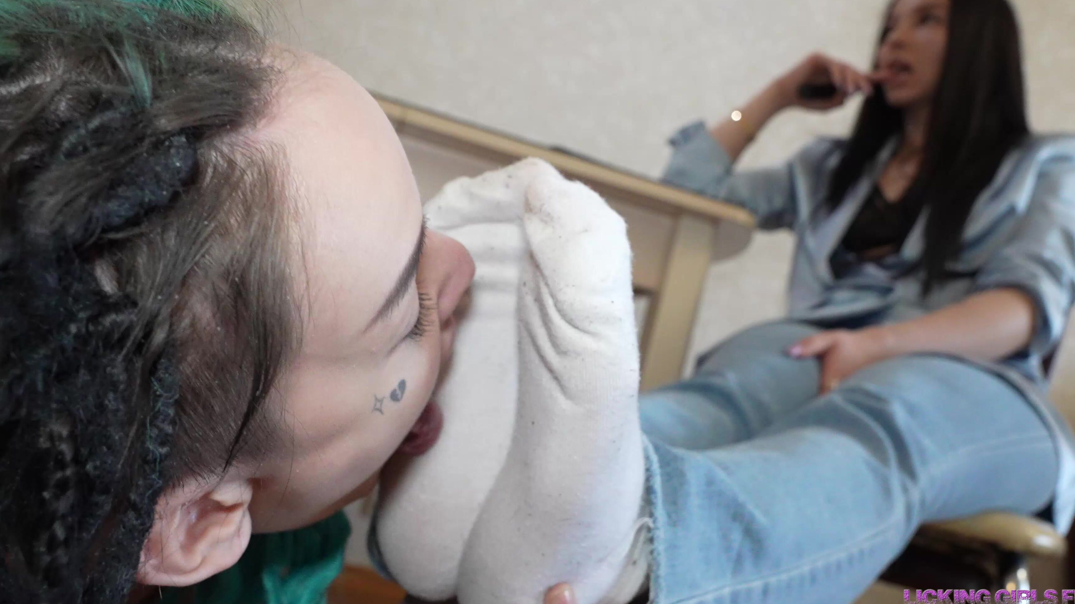 Licking Girls Feet - NICOLE and RADA - Inhale the stink of our socks and suck the sweat out of them!  Clips4Sale