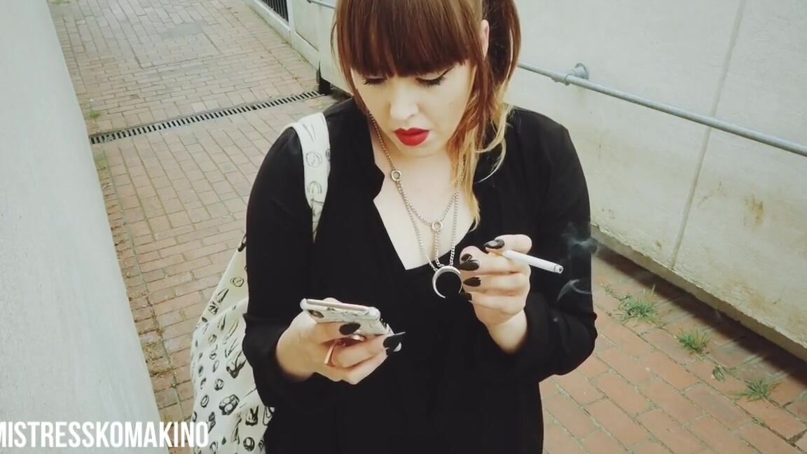 SMOKING BREAK OUTSIDE WHILE ON PHONE AND IGNORING EVERYONE_Mistress Komakino PornHubPremium