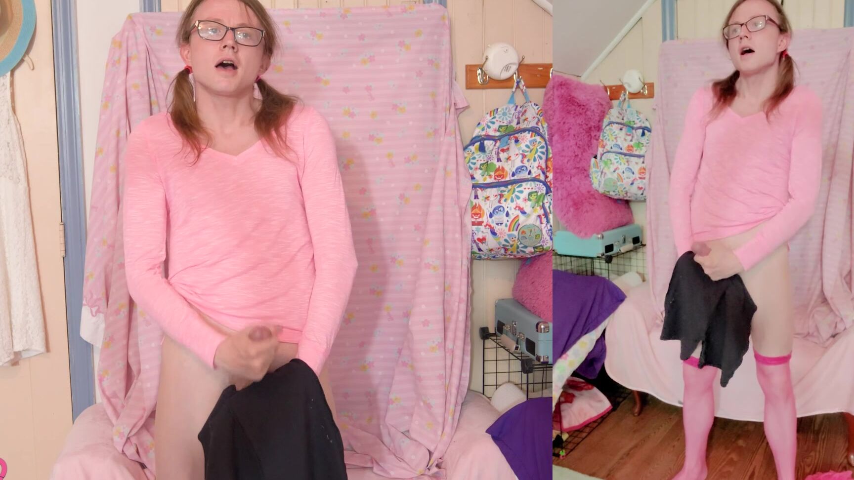 Staykinky Staykinky Pink Slender Sticky Showing Off My Cute Pink Outfit My Stockings And Cute Pin