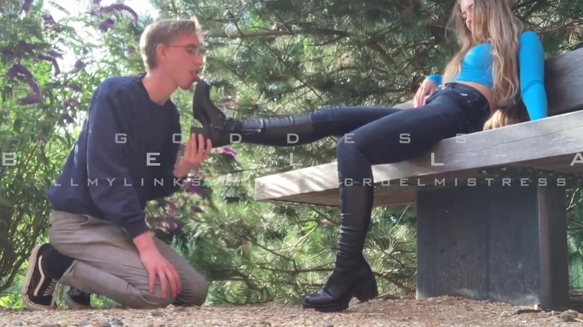 Goddess Bella Aka Thecruelmistress Onlyfans Clean My Dirty Boots At The Park Bench After Walking In The Park My Boots Became All Dirty A Goddes Acp
