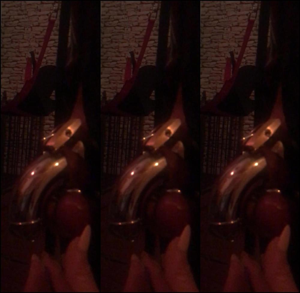 Lady Dark Angel My Sub All Dressed Up Hands Tied Breath Play Hood And Cock Caged Up I Teased His Balls