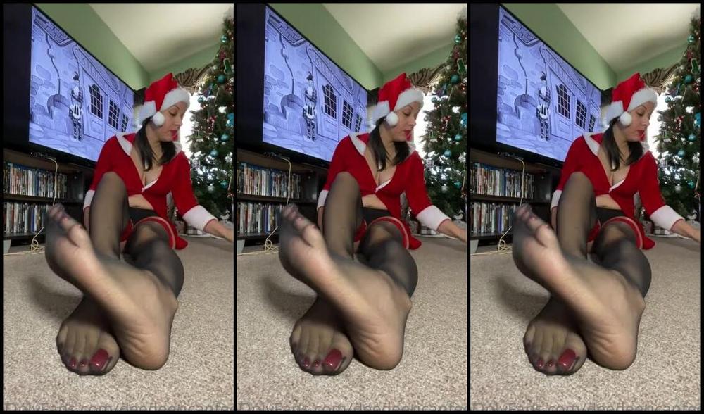 Deedeericanfeet Onlyfans Last Christmas Vid As Requested Black Sheer Thigh High Nylons